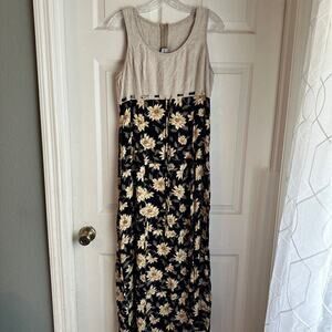 Vintage Sunflower Dress Sleeveless Tie Waist Belt Floral Summer Spring Size M